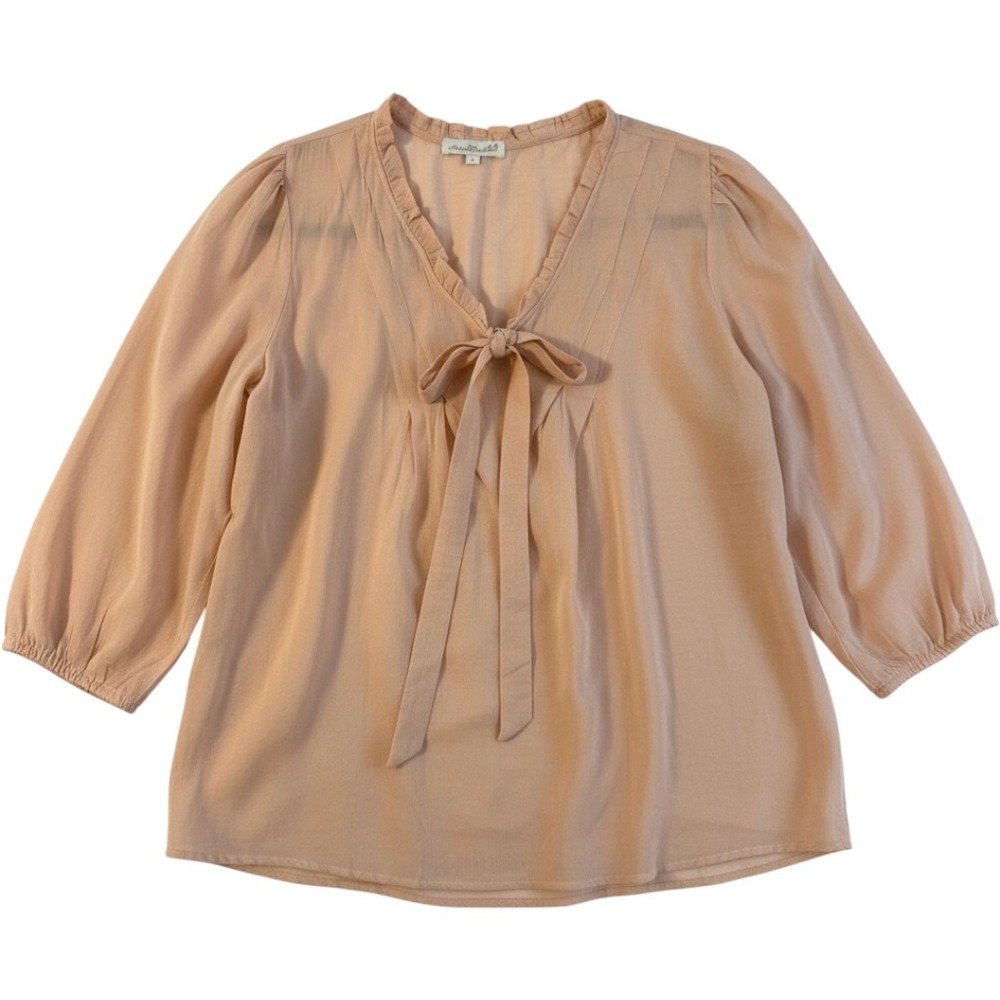 Keren Hart Blouse Women Large Peach Excellent Ruffle Tie Front 3/4 Sleeve Top
